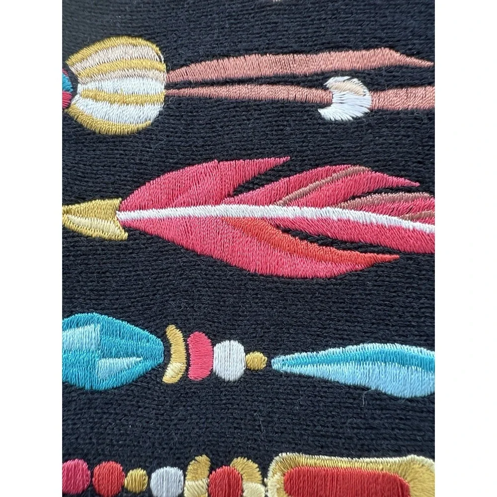 Bob Mackie Cardigan Sweater L Art Embroidered Feathers Artsy Aztec Southwest VTG - Picture 9 of 15